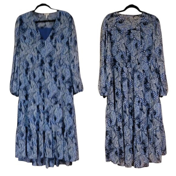 Joie Parisian Paisley Lined Maxi Tiered Boho Chiffon Dress Blue NEW Size 2X - Picture 2 of 14